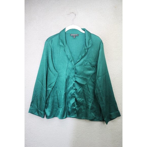 INC-International Concepts Emerald Green Satin Pajama Set-Size Medium-Wide Leg - Picture 2 of 16